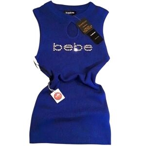 🆕️Bebe Logo Keyhole Rib Sweater with Swarovski Crystals Women's Size: XS.